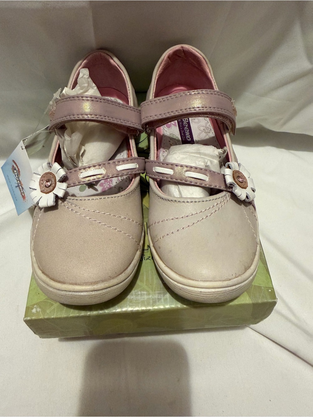 Beeko Pink and White Flower Strap Mary Jane Shoes